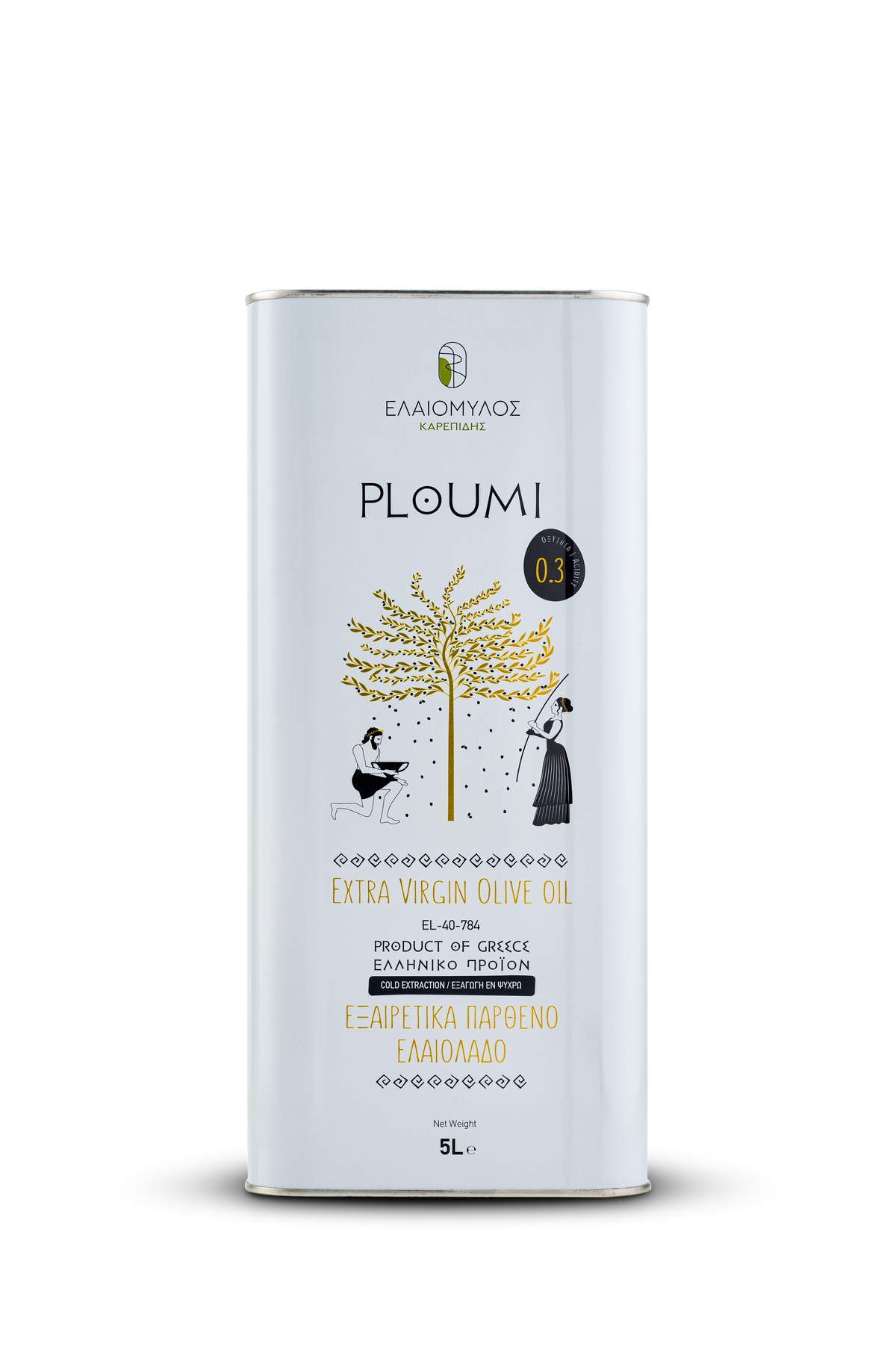 PLOUMI 500+ high-phenolic extra virgin olive oil, 5L metal tin, cold extraction – Karepidis Estate, Crete