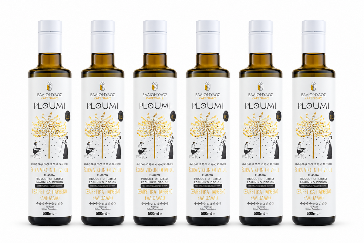 PLOUMI 500+ high-phenolic Cretan extra virgin olive oil family pack, six 500ml bottles - Karepidis Estate