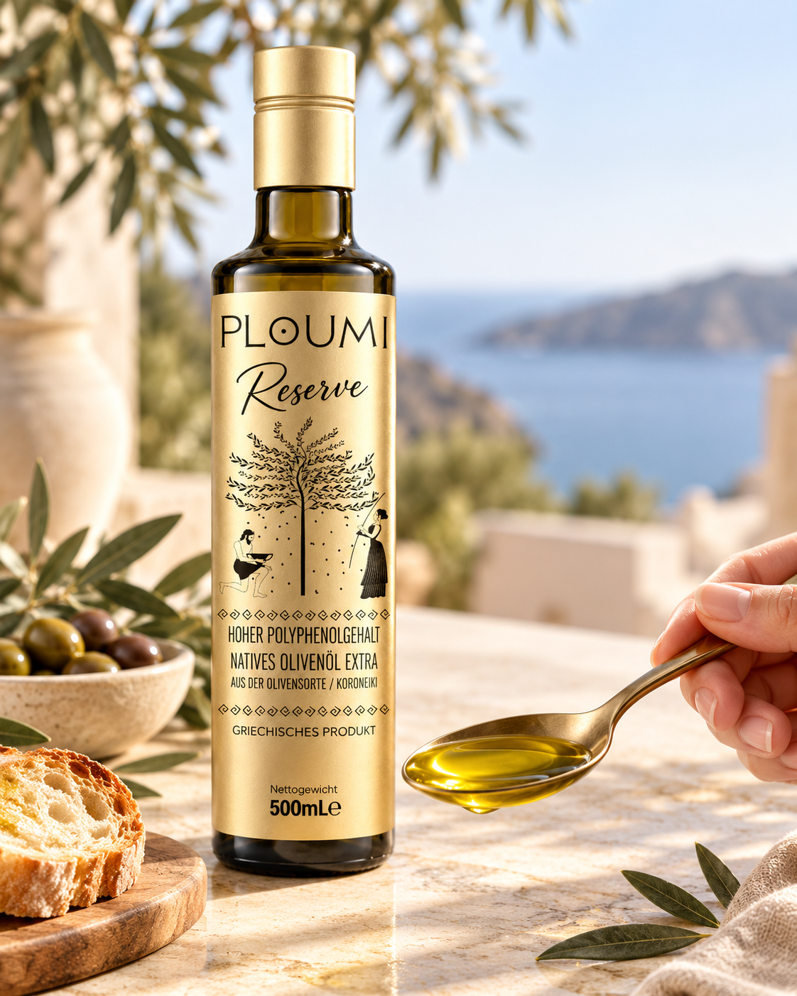 PLOUMI RESERVE 1300+ 500ml with olive oil tasting spoon