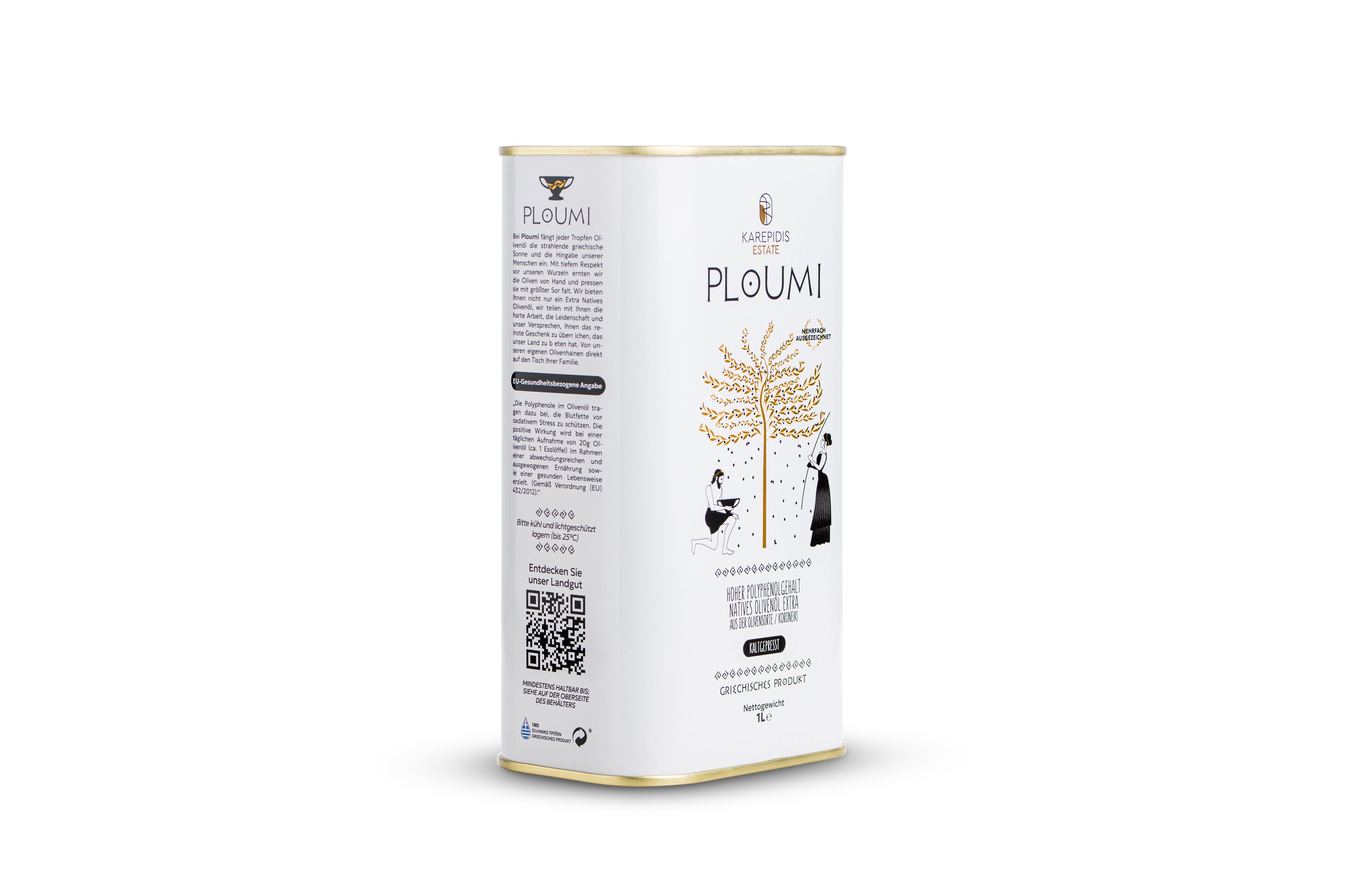PLOUMI | Extra Virgin Olive Oil – Greek & Cretan – High Phenolic 500+ mg/kg – Cold Pressed – 1L Tin Canister