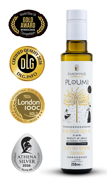 PLOUMI | Natives Olivenöl Extra – Griechisch & Kretisch – Hoher Phenolgehalt 500+ mg/kg – Kaltgepresst – 250ml Flasche