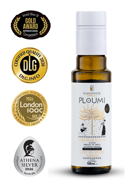 PLOUMI | Natives Olivenöl Extra – Griechisch & Kretisch – Hoher Phenolgehalt 500+ mg/kg – Kaltgepresst – 100ml Flasche