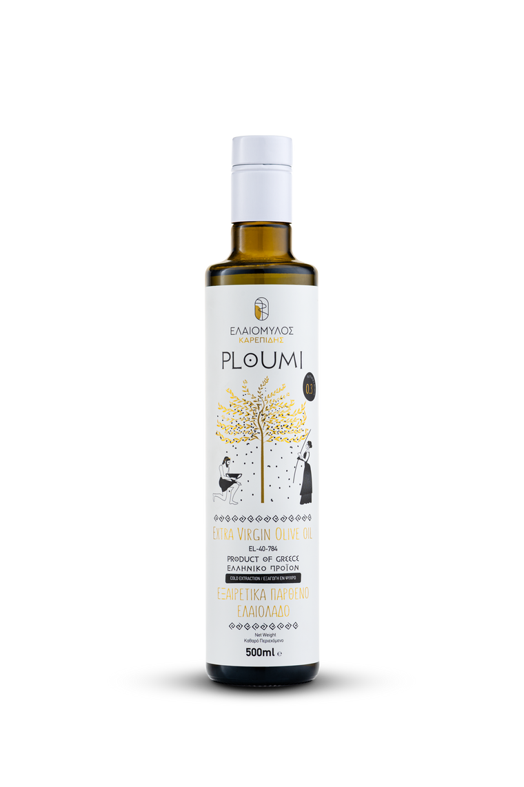 PLOUMI Classic 500ml bottle of Cretan extra virgin olive oil, high phenolic 500+ mg/kg, by Karepidis Estate