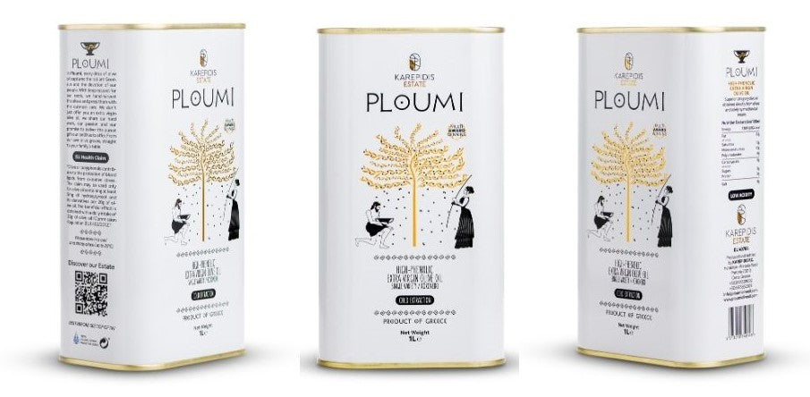 PLOUMI Triple Pack Tins | 3 × 1L Extra Virgin Olive Oil – Greek & Cretan – High Phenolic 500+ mg/kg – Cold Pressed (Family Club)