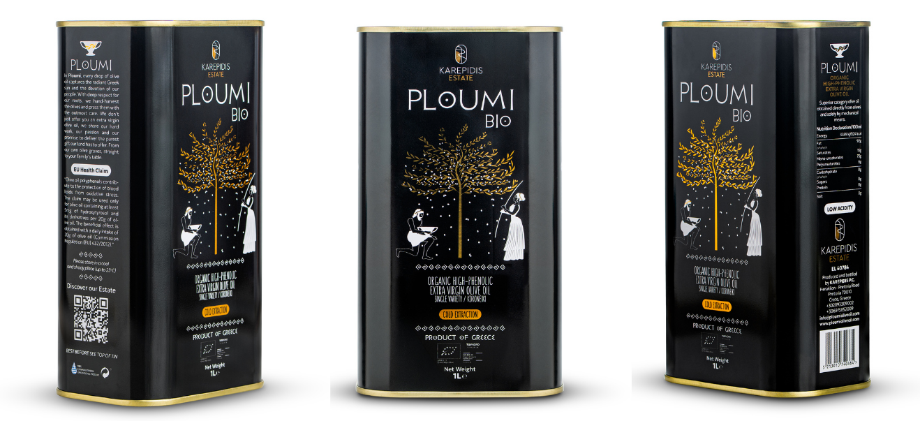 PLOUMI BIO Triple Pack Tins | 3 × 1L Organic Extra Virgin Olive Oil – Greek & Cretan – High Phenolic 800+ mg/kg – Cold Pressed